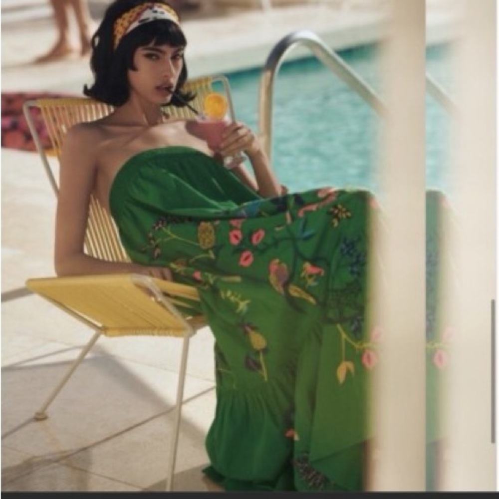 Anthropologie Green Floral Maxi Dress